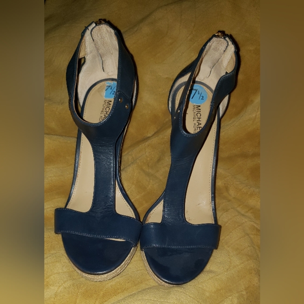 Michael Kors Dark Blue Wedge Sandals - Picture 2 of 5
